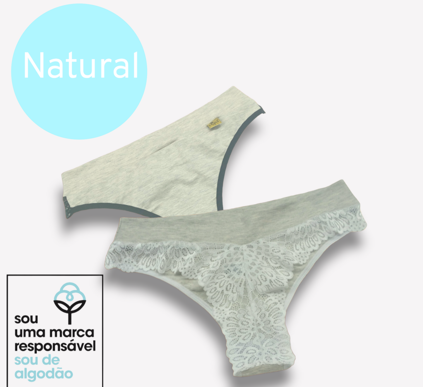 Kit 3 Calcinhas algodão natural fio dental e renda | Mylla Lingerie