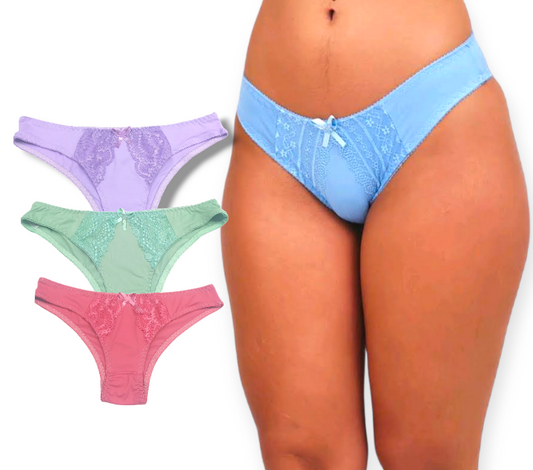 5 Calcinhas Microfibra Feminina Estilo Biquíni Elegante com Toque de Renda